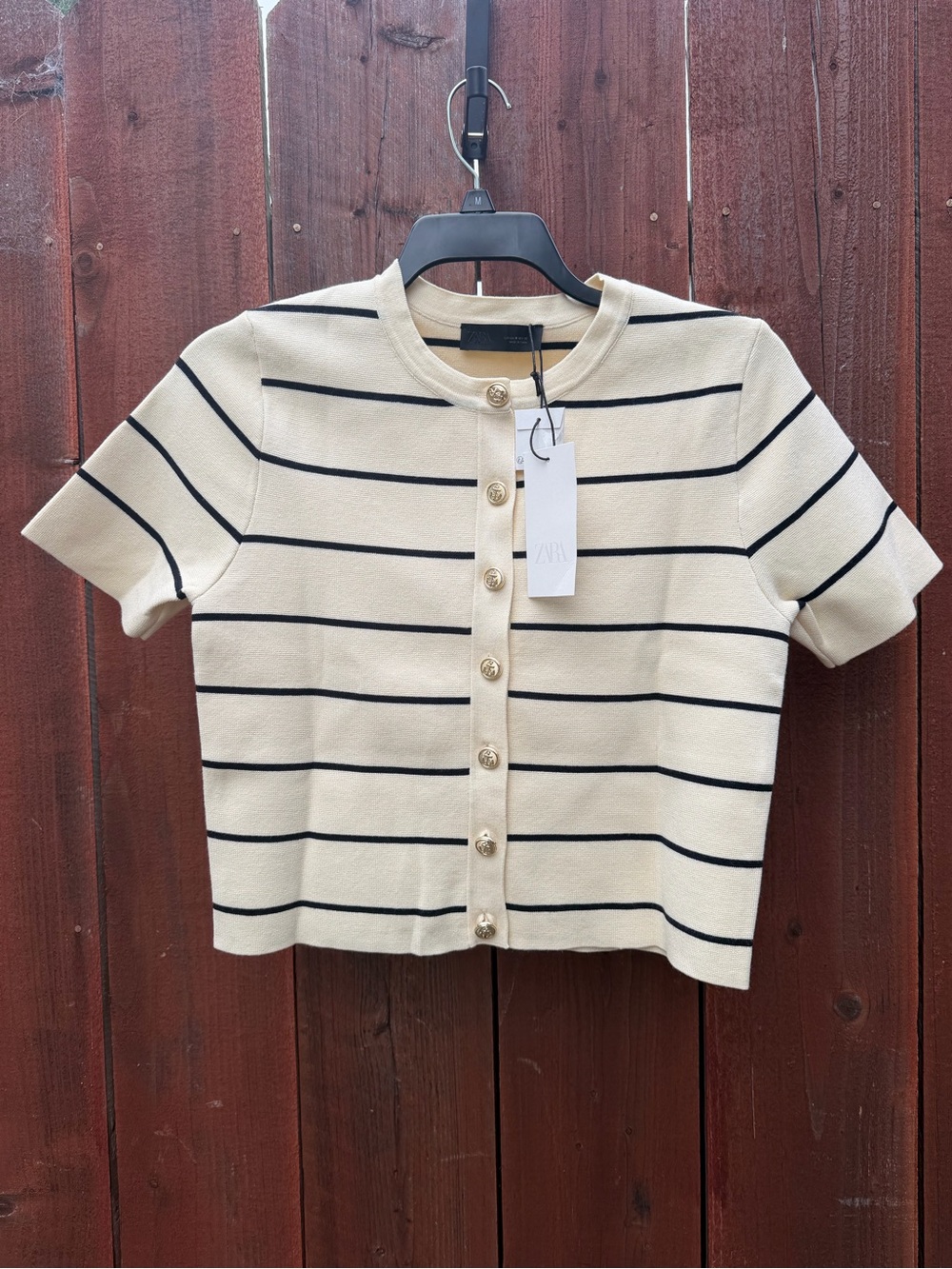 Zara Woman Stripe Knit Short Sleeve cardigan